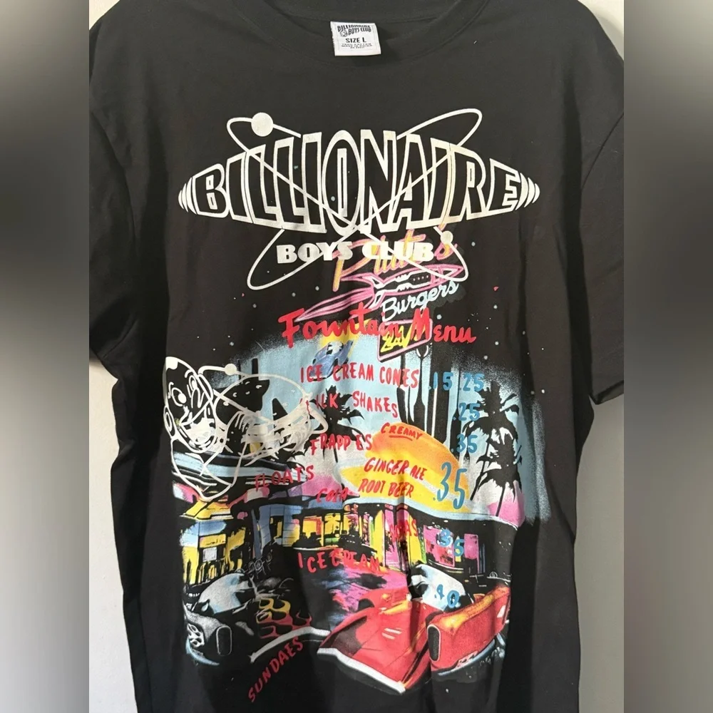 Billionaire Boys Club Graphic Tee Black Retro Diner Print T-Shirt Size L - Picture 2 of 6